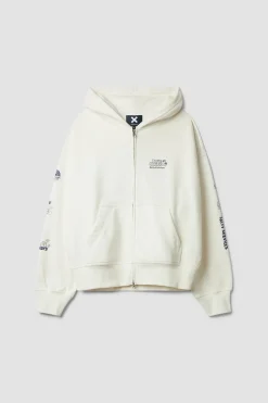 SUDADERA CON CAPUCHA FULL ZIP RANDOM BLANCO ROTO